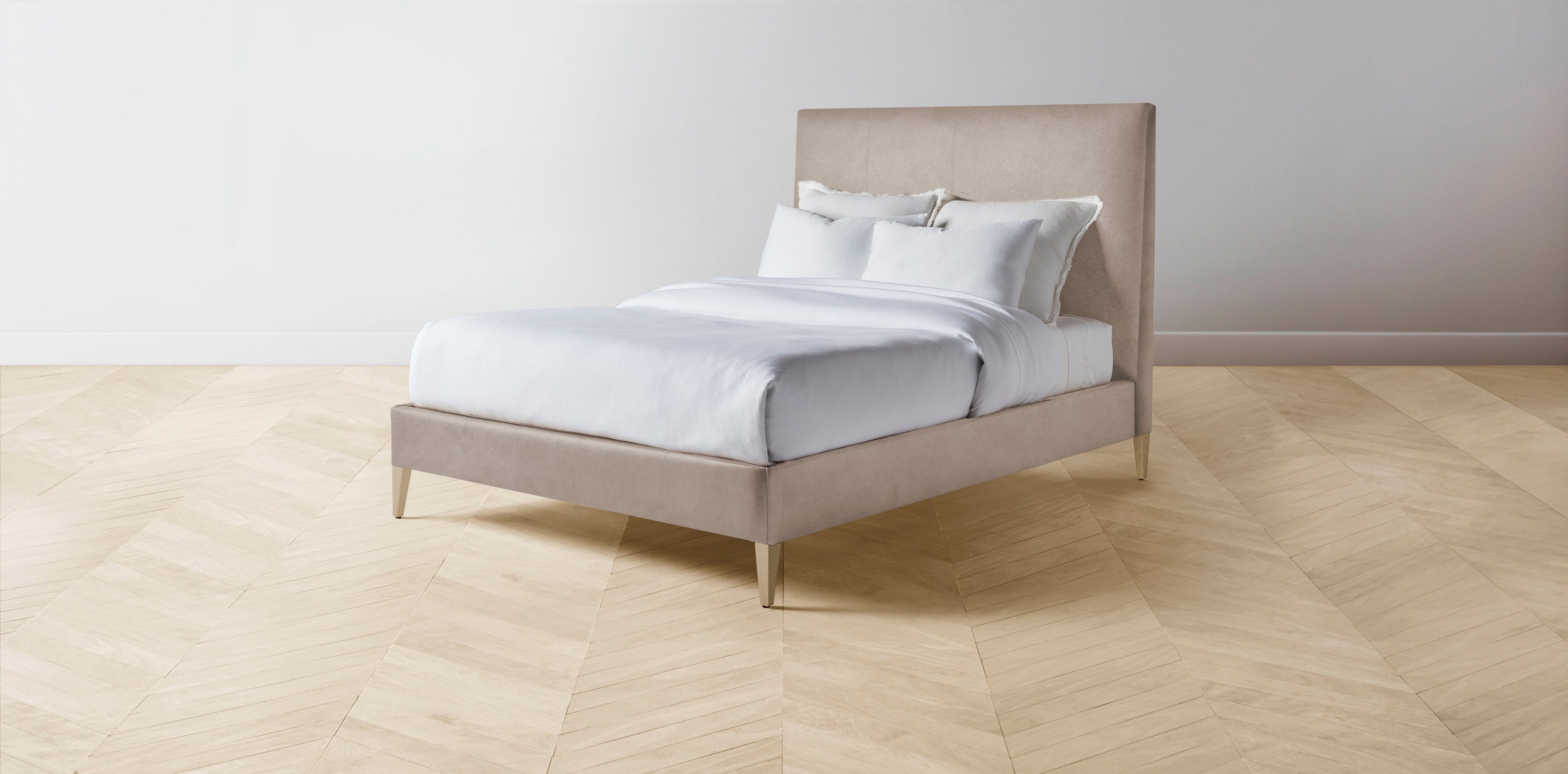 The Essex  - Nubuck Leather Fawn Bed - 50" Headboard - Muslin on reverse