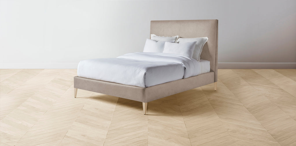 The Essex  - Nubuck Leather Fawn Bed - 56" Headboard - Muslin on reverse