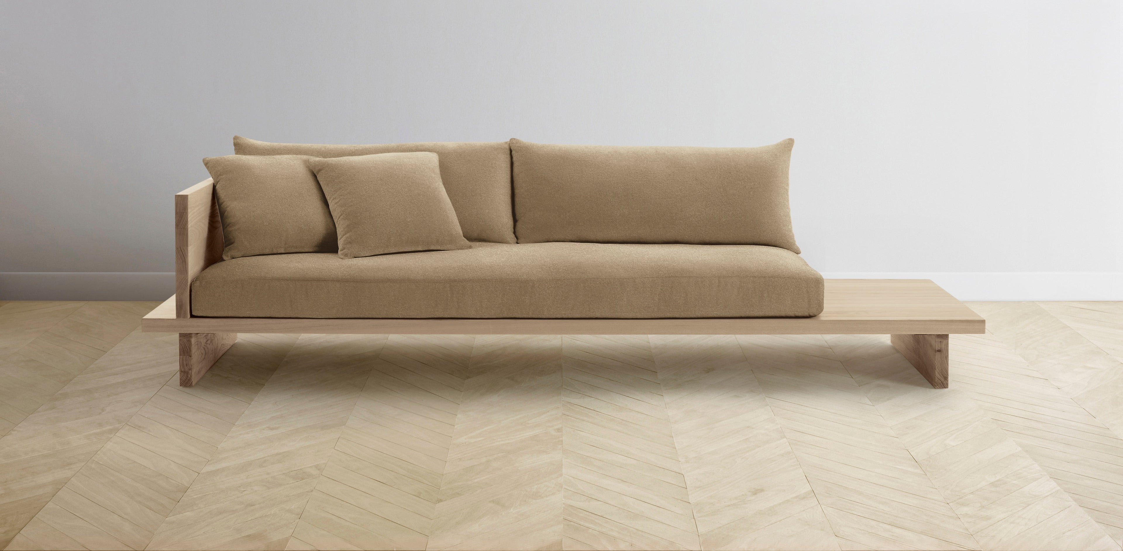 The Muir Arm on Left - Mohair Almond Sofa