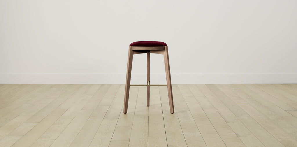 The Stanton with Brushed Brass - Mohair Crimson Bar and Counter Stool