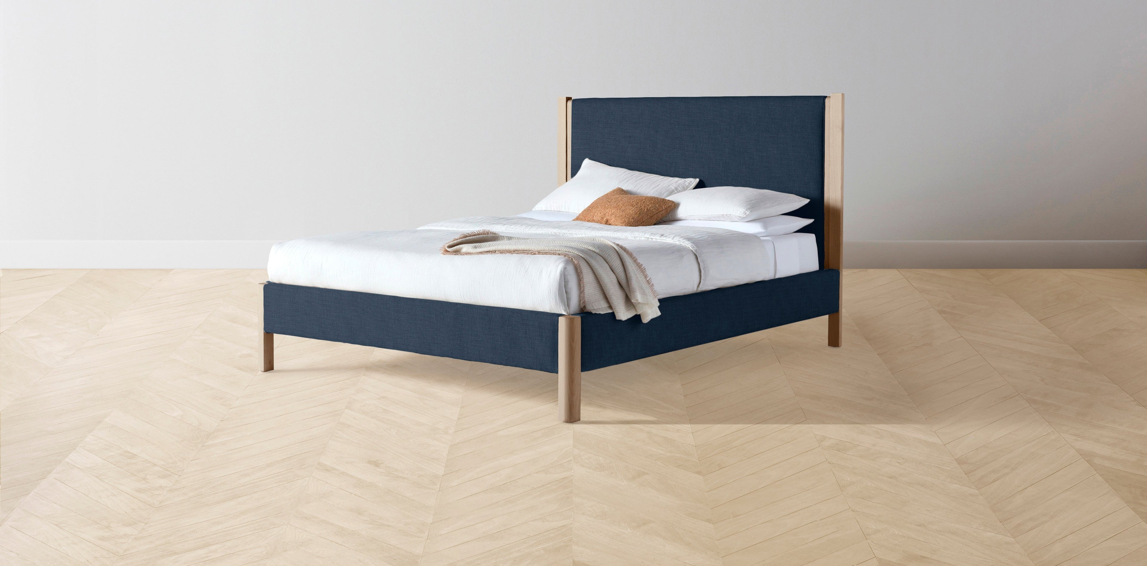 The Thompson  - Performance Textured Linen Seaside Bed - 48" Headboard - Upholstered on reverse