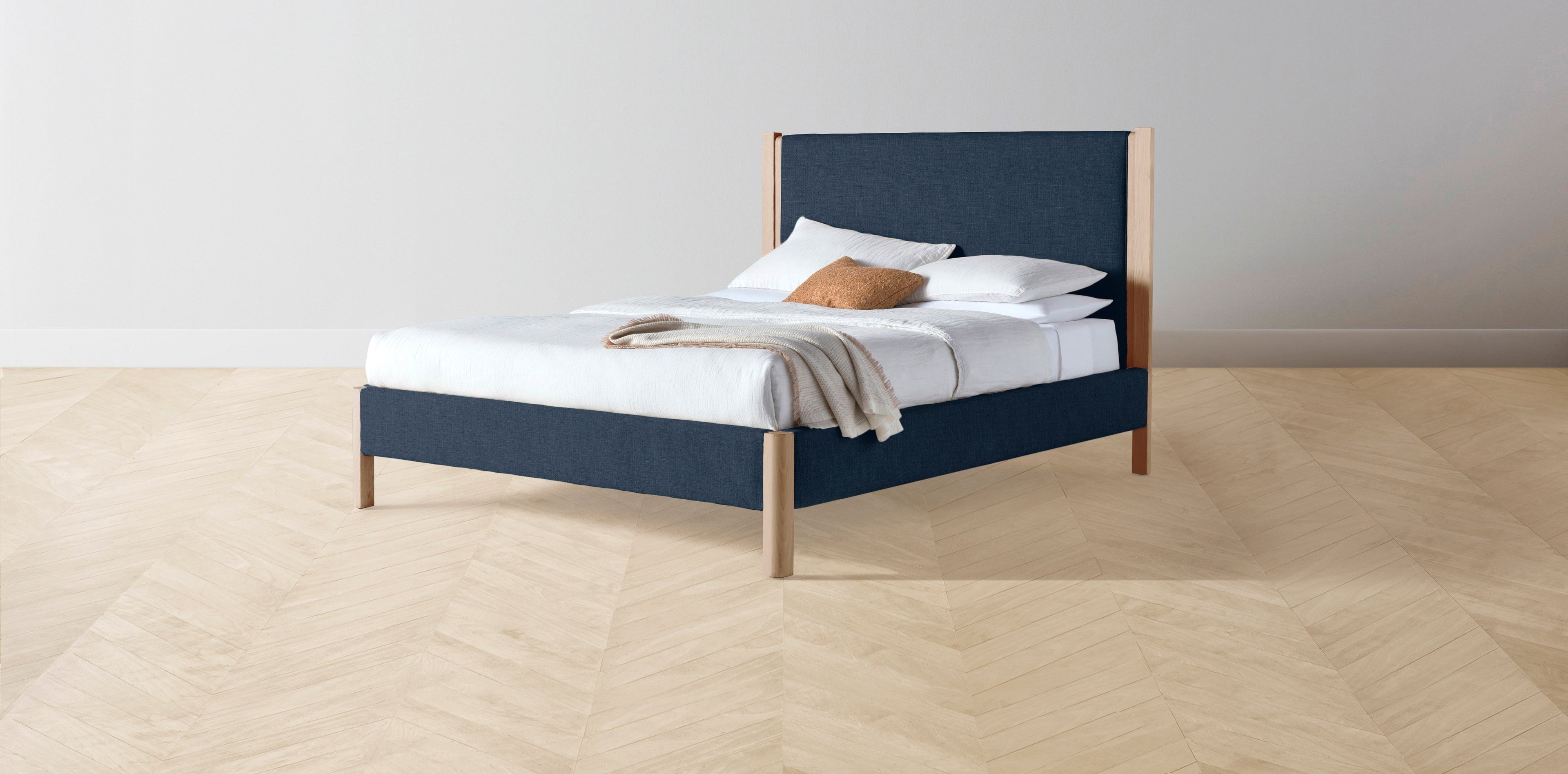 The Thompson  - Performance Textured Linen Seaside Bed - 48" Headboard - Upholstered on reverse